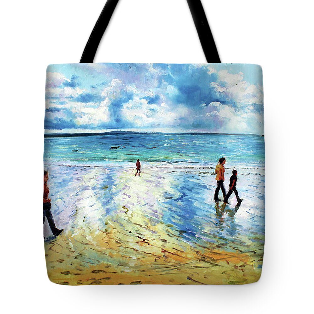 Tramore Beach Tote Bag featuring the painting Tramore Beach Waterford by Conor McGuire