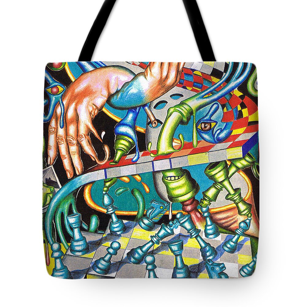 Chess Tote Bag featuring the drawing Transmutation of Time, Reflex, and Observation by Justin Jenkins