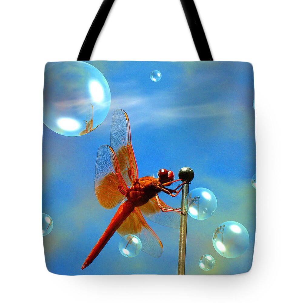 Dragonfly Tote Bag featuring the photograph Transparent Red Dragonfly by Joyce Dickens