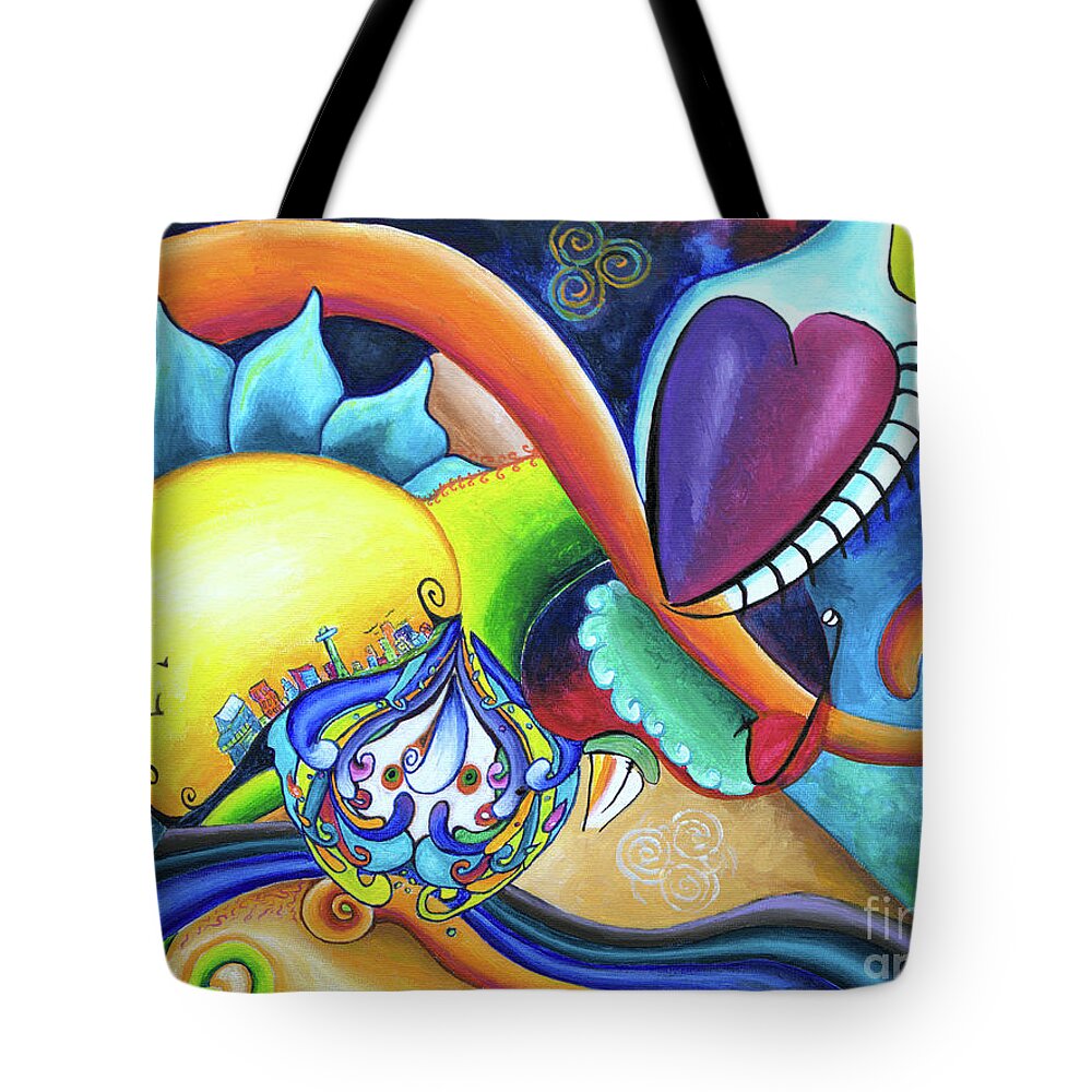 Heart Tote Bag featuring the painting Traveling Heart by Shelly Tschupp