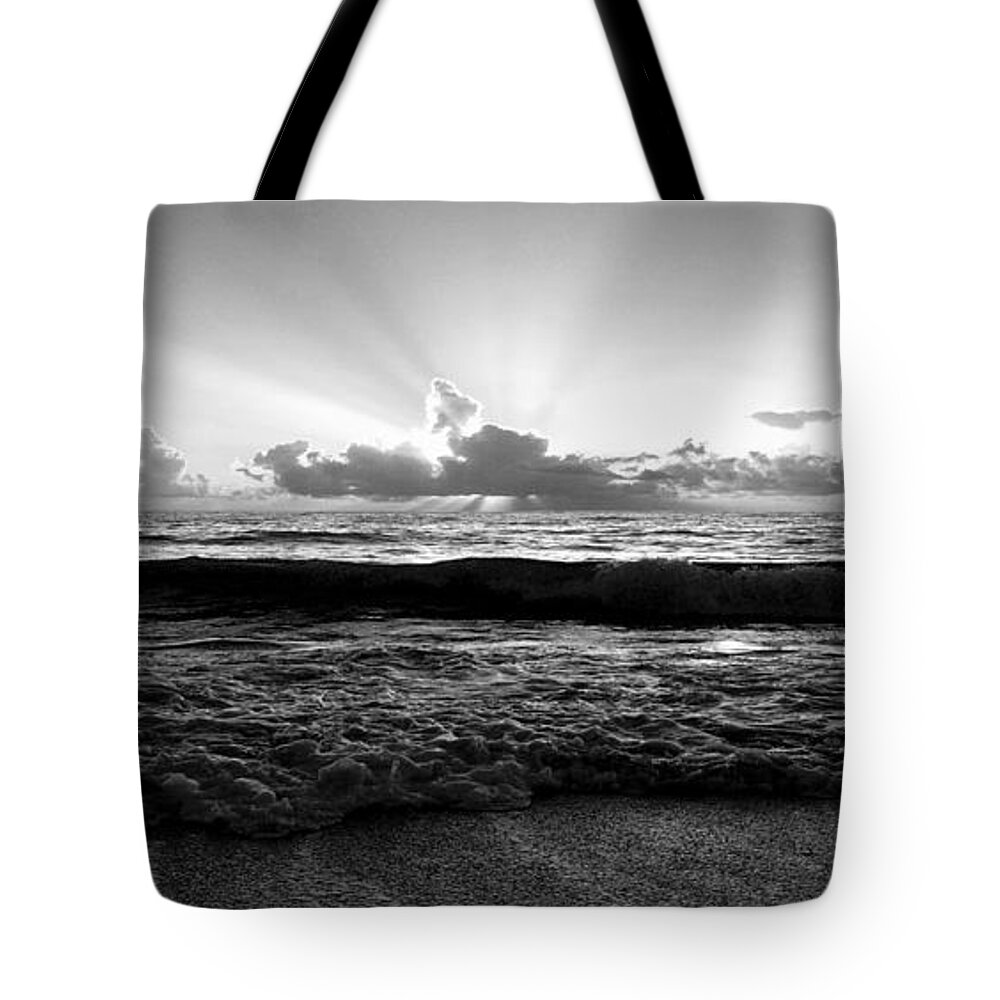 B&w Tote Bag featuring the photograph Treasure Coast Florida Tropical Seascape Sunrise A1 by Ricardos Creations