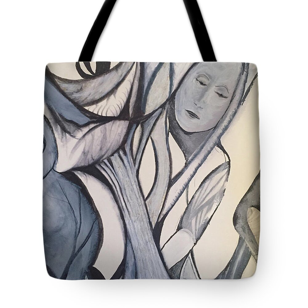 Contemporary Expressionist Drawing Tote Bag featuring the drawing Tree Angel by Dennis Ellman