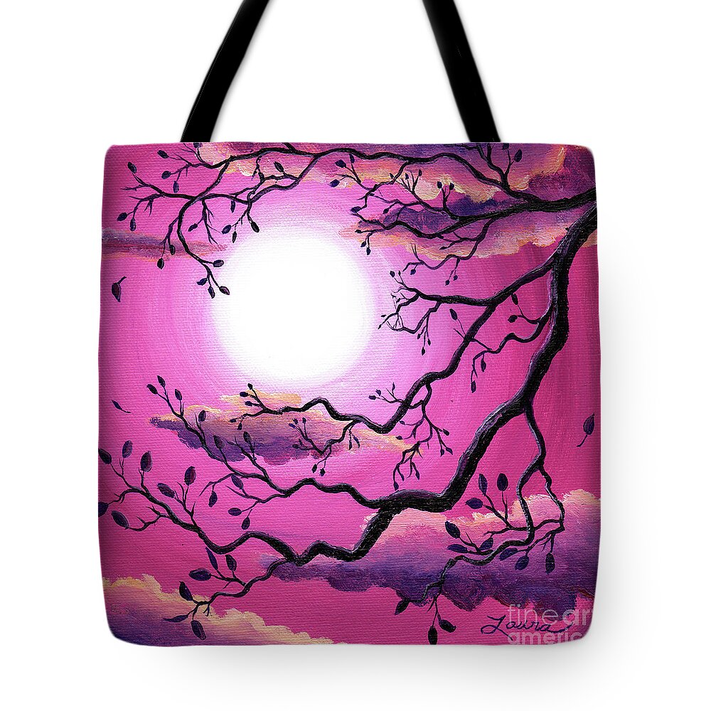 Zen Tote Bag featuring the painting Tree Branch in Pink Moonlight by Laura Iverson