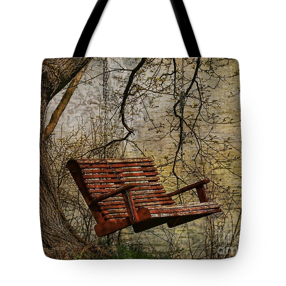 Tree Tote Bag featuring the photograph Tree Swing By The Lake by Deborah Benoit