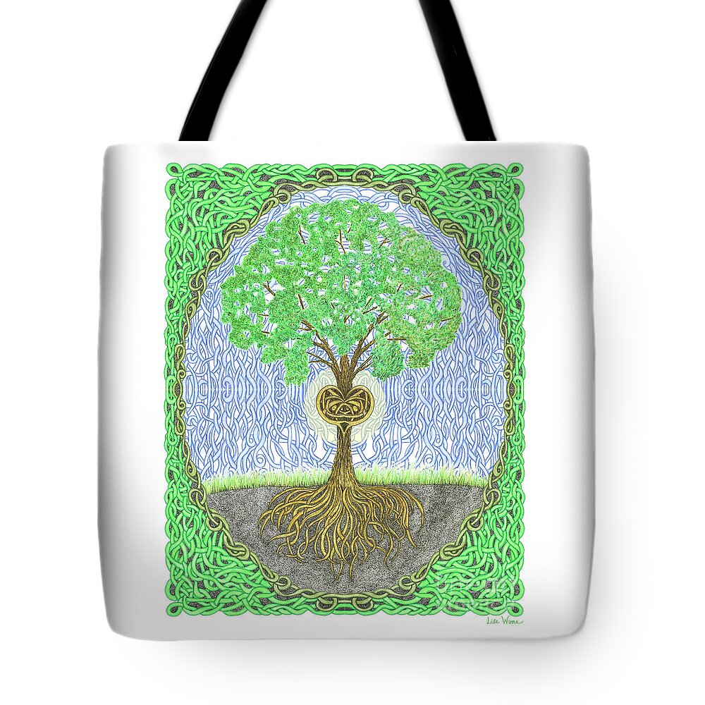 Lise Winne Tote Bag featuring the digital art Tree with Heart and Sun by Lise Winne