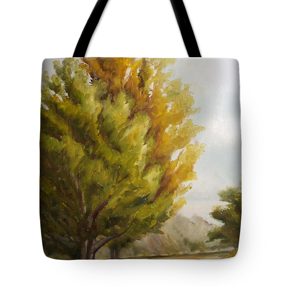 Landscape Tote Bag featuring the painting Trees in Boulder by Karla Beatty