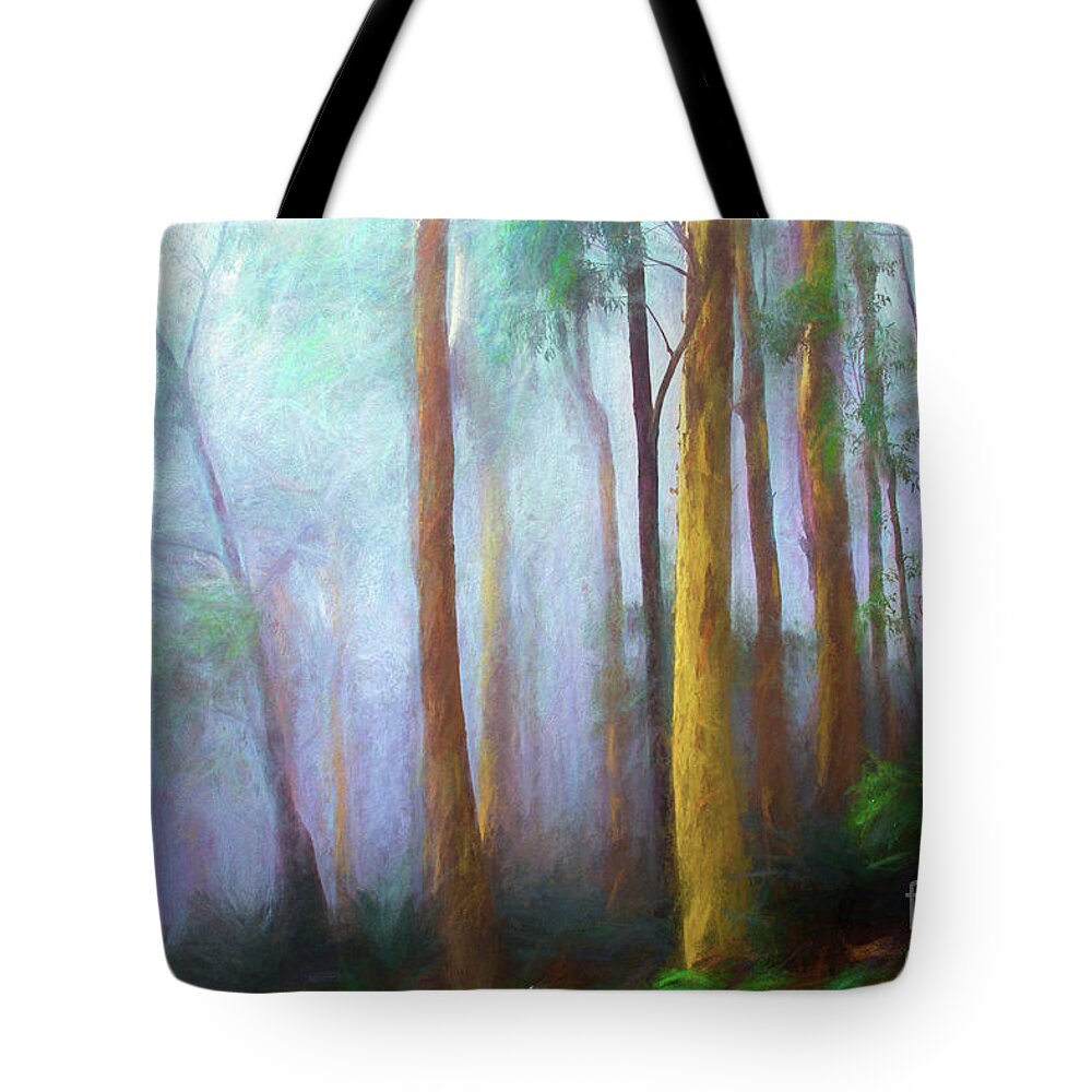 Trees In Mist Tote Bag featuring the photograph Trees in mist by Sheila Smart Fine Art Photography