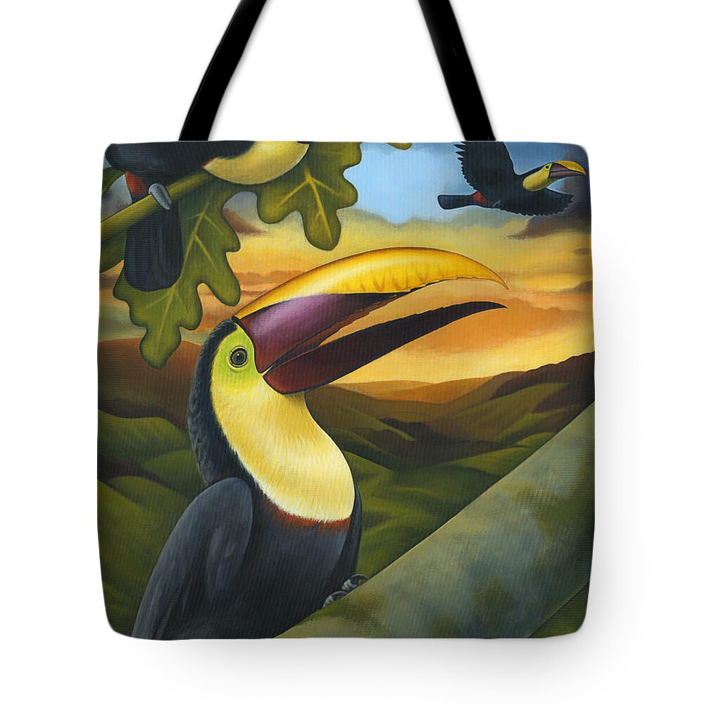 Toucans Tote Bag featuring the painting Treetop Toucans by Nathan Miller