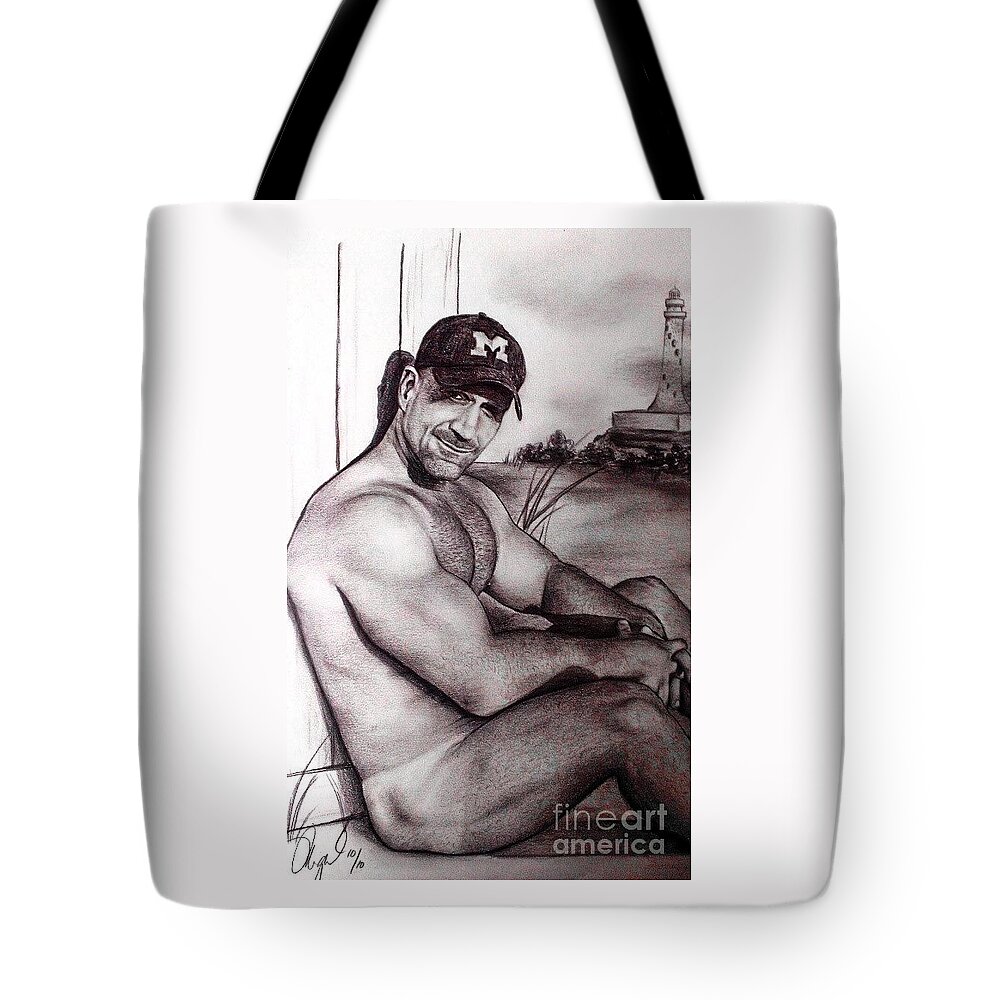 Male Tote Bag featuring the drawing Trekman Mike by Mike Gonzalez