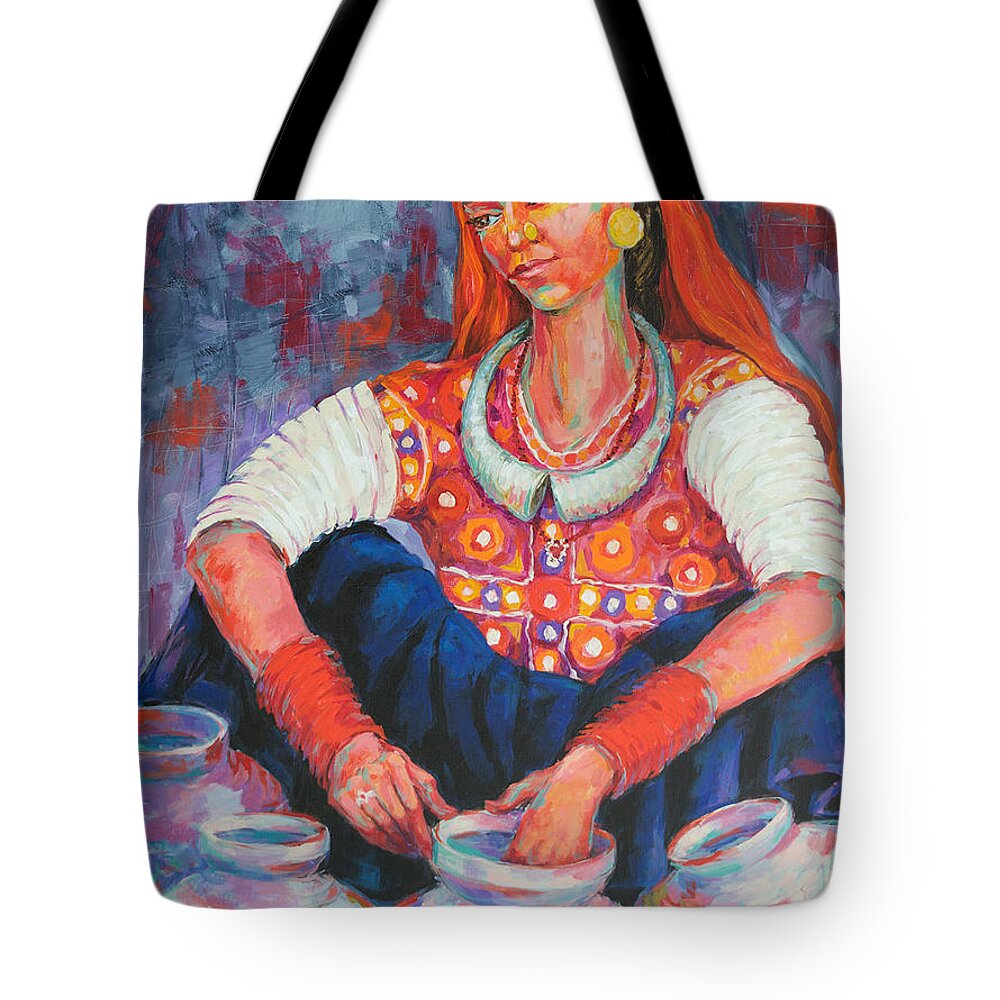 Tribal Woman Tote Bag featuring the painting Tribal Beauty of Kutch by Jyotika Shroff