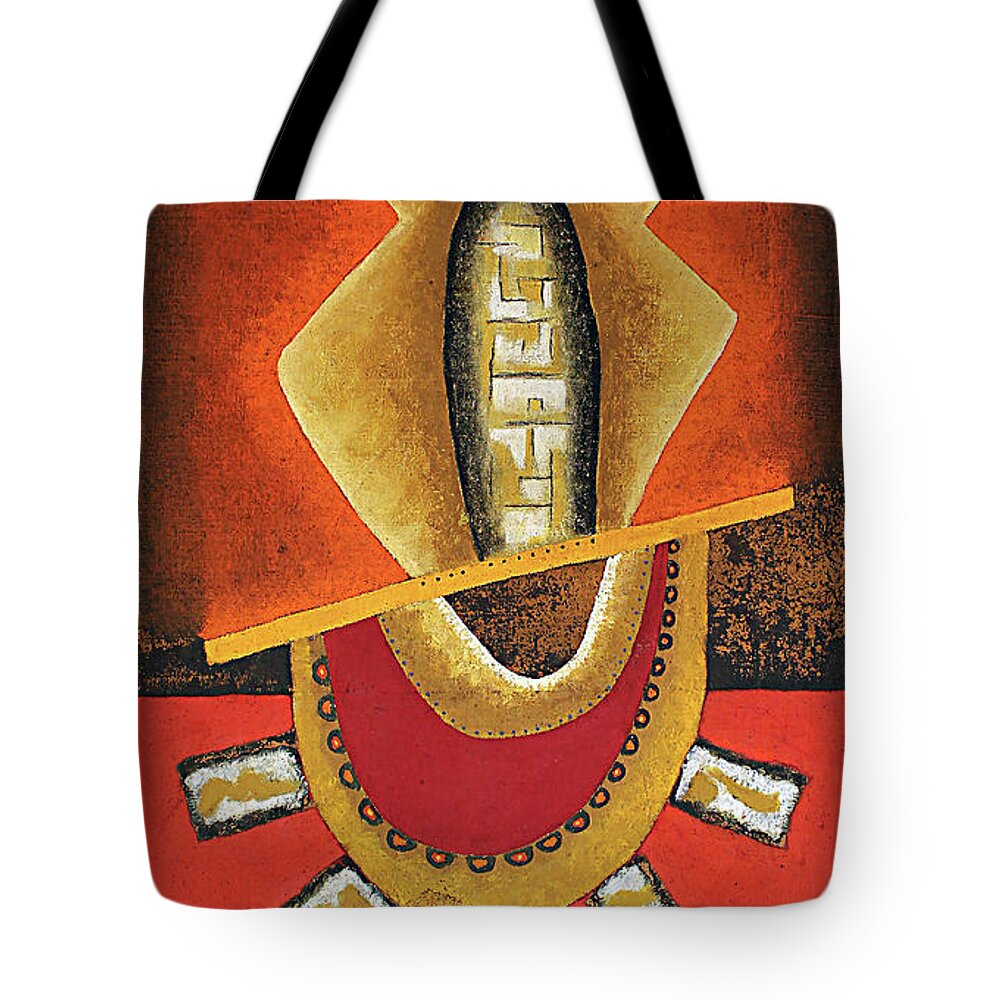 African Tote Bag featuring the painting Tribal Man by Michael Nene
