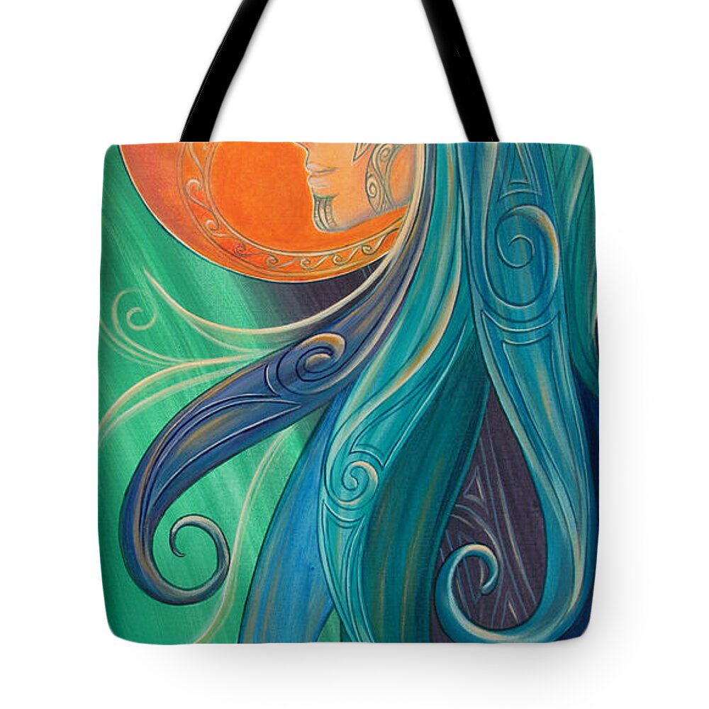 Moon Tote Bag featuring the painting Tribal Moon Goddess 1 by Reina Cottier