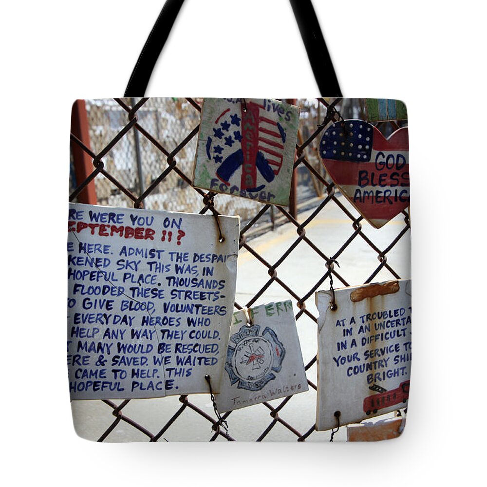 Memorial Tote Bag featuring the photograph Tribute Tiles by Mary Haber
