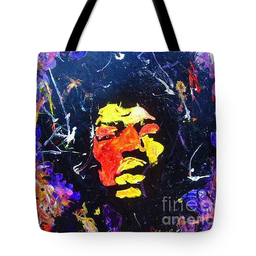  Tote Bag featuring the painting Tribute to jimi hendrix by Neal Barbosa