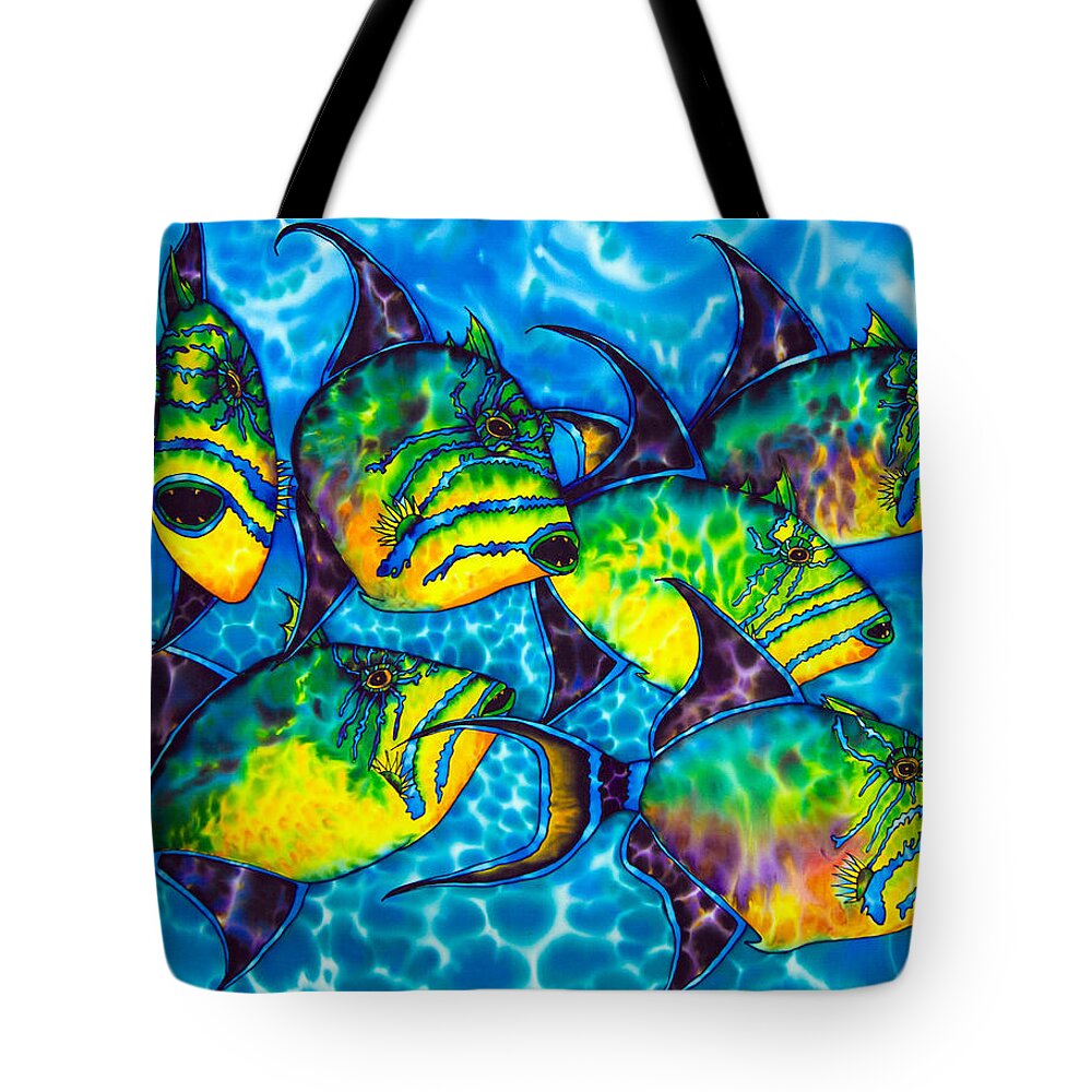 Diving Tote Bag featuring the painting Trigger Fish - Caribbean Sea by Daniel Jean-Baptiste