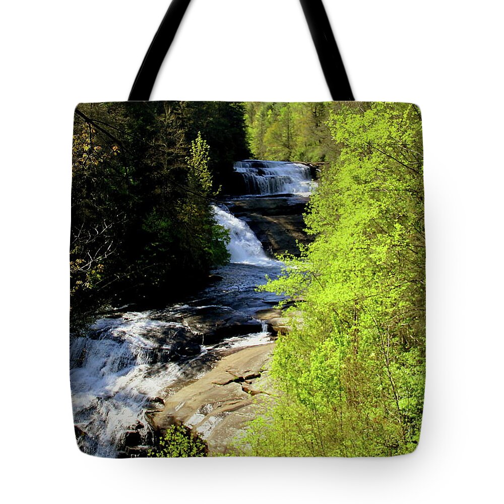 Waterfalls Tote Bag featuring the photograph Triple Falls on a Hot Day by Allen Nice-Webb