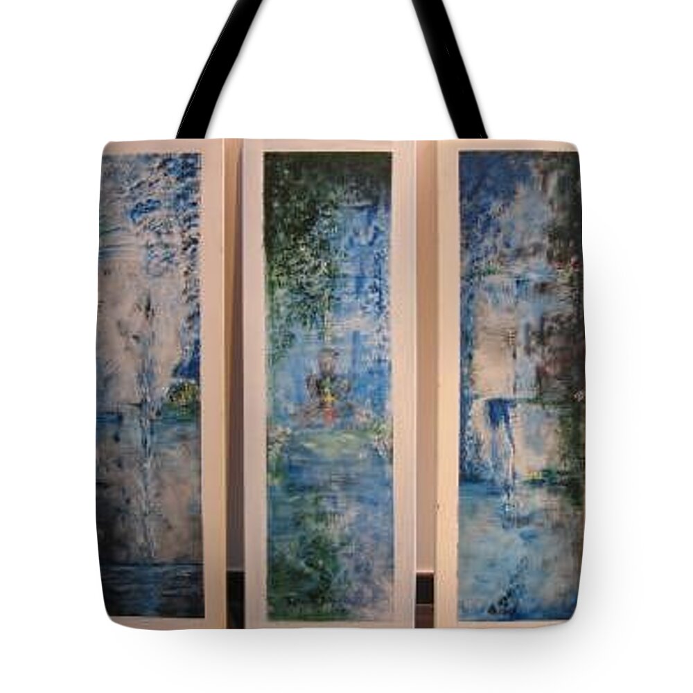 Meditation Tote Bag featuring the painting Triptych SPIRITUAL MEDITATION by Lizzy Forrester