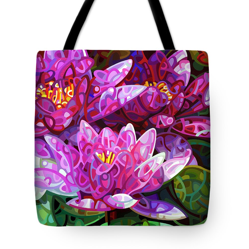 Floral Tote Bag featuring the painting Triumvirate by Mandy Budan