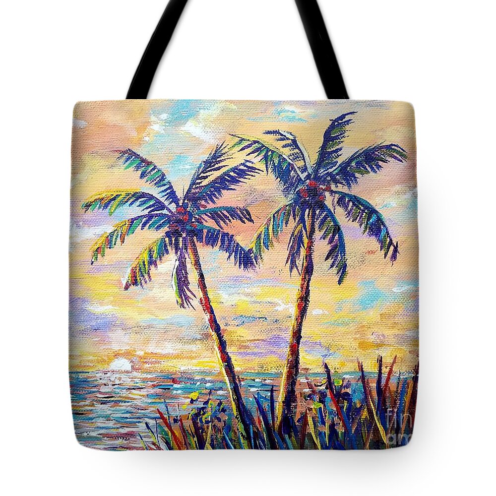 Sunset Tote Bag featuring the painting Tropical Delight by Lou Ann Bagnall