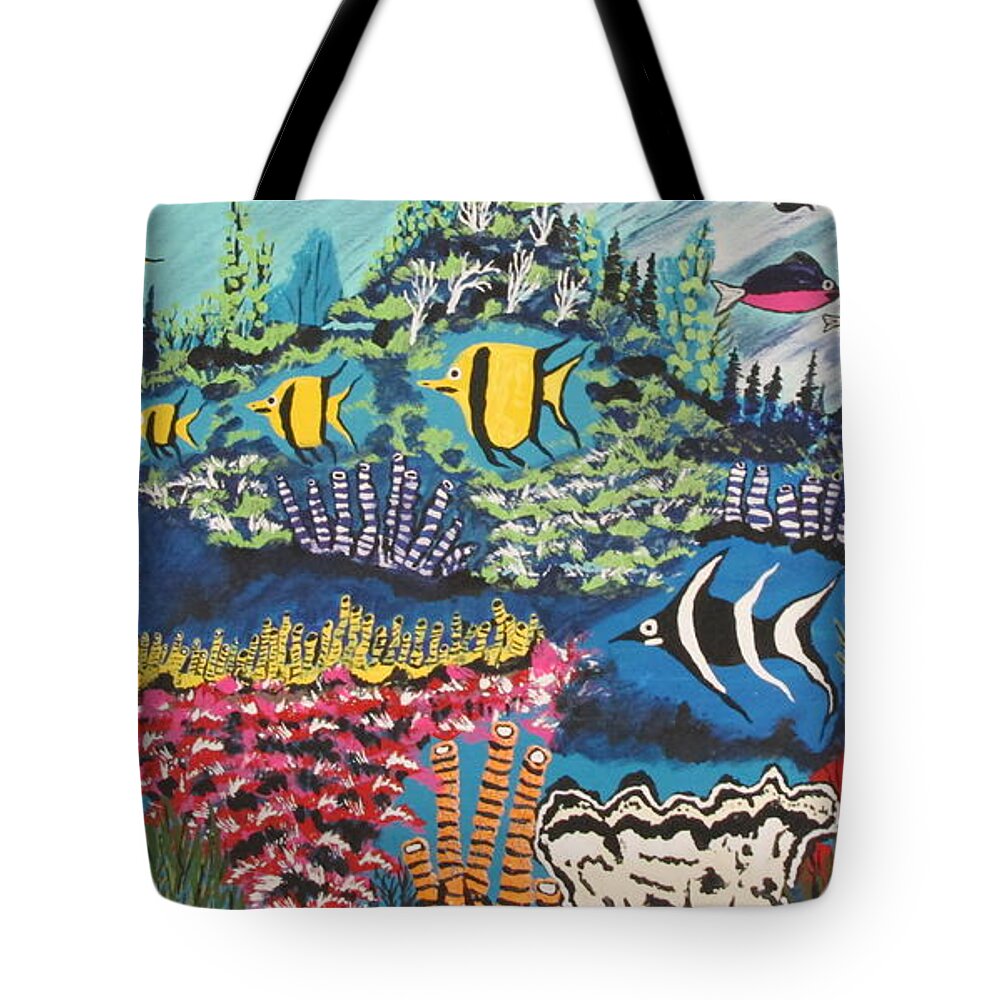 Tropical Tote Bag featuring the painting Tropical Fish Colors by Jeffrey Koss