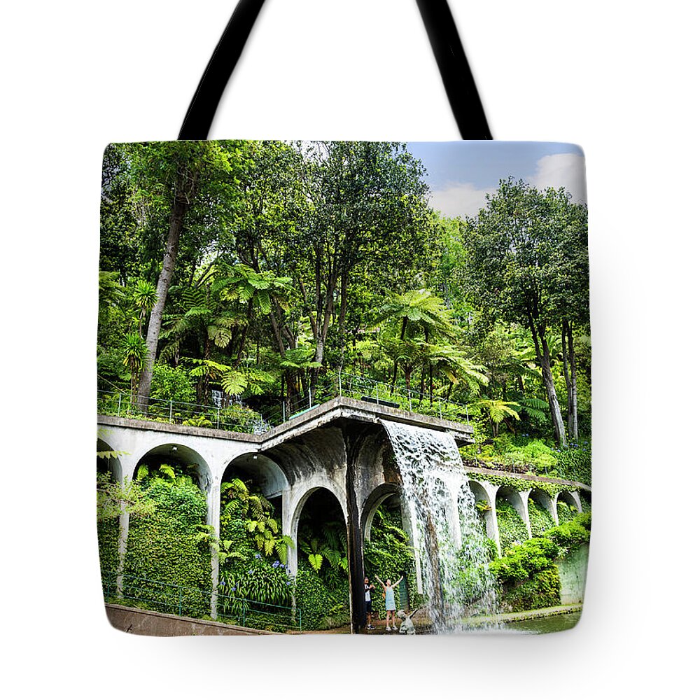 Tropical Tote Bag featuring the photograph Tropical Gardens Waterfall by Brenda Kean