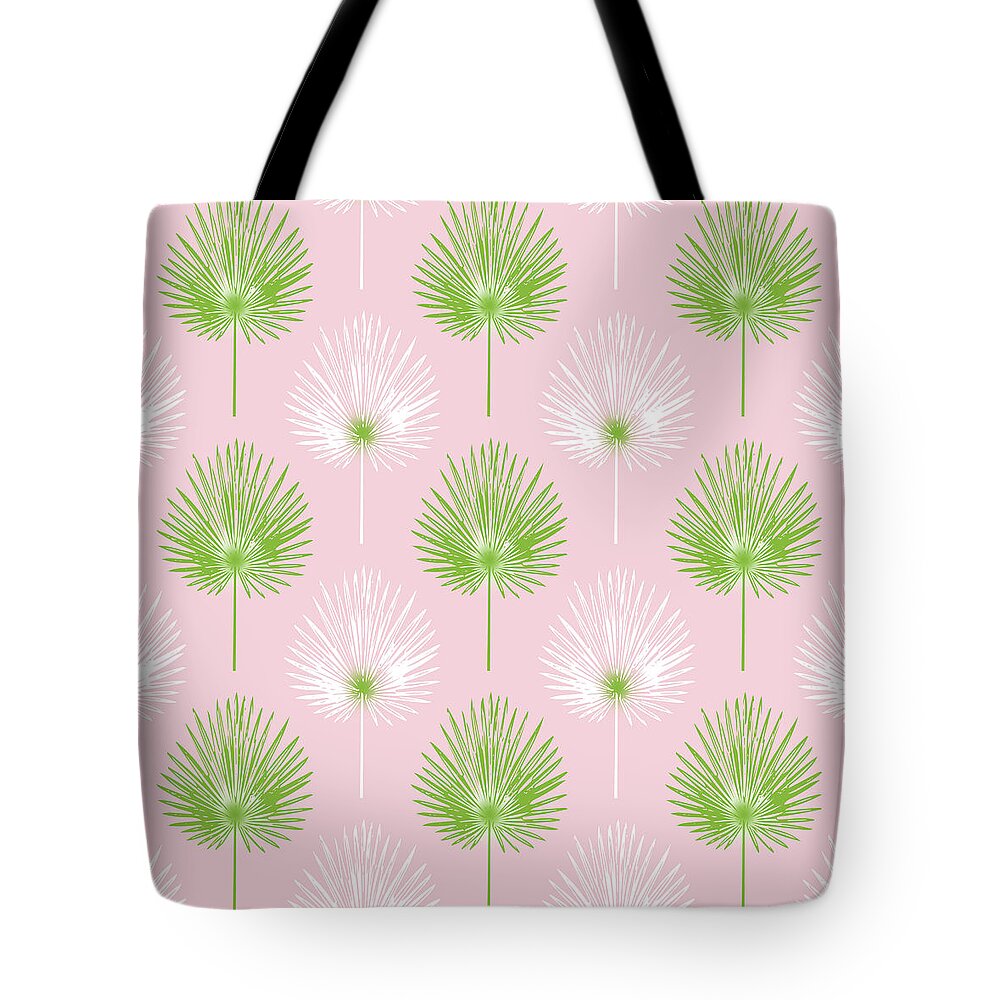 Tropical Tote Bag featuring the mixed media Tropical Leaves on Pink 2- Art by Linda Woods by Linda Woods