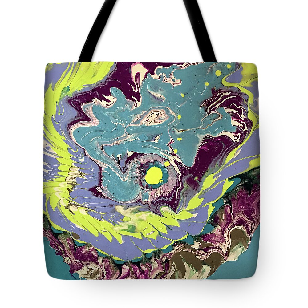 Abstract: Purple Art Tote Bag featuring the mixed media Tropical Storm by Judy Huck