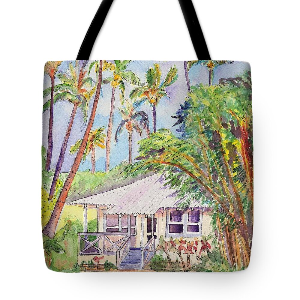 Kauai Tote Bag featuring the painting Tropical Waimea Cottage by Marionette Taboniar