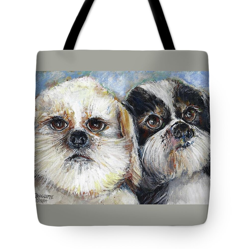 Trouble Tote Bag featuring the painting Trouble and Lexi by Bernadette Krupa