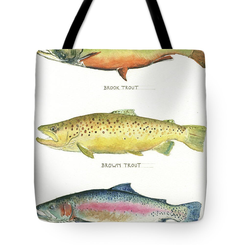 Brook Trout Tote Bag featuring the painting Trout species by Juan Bosco