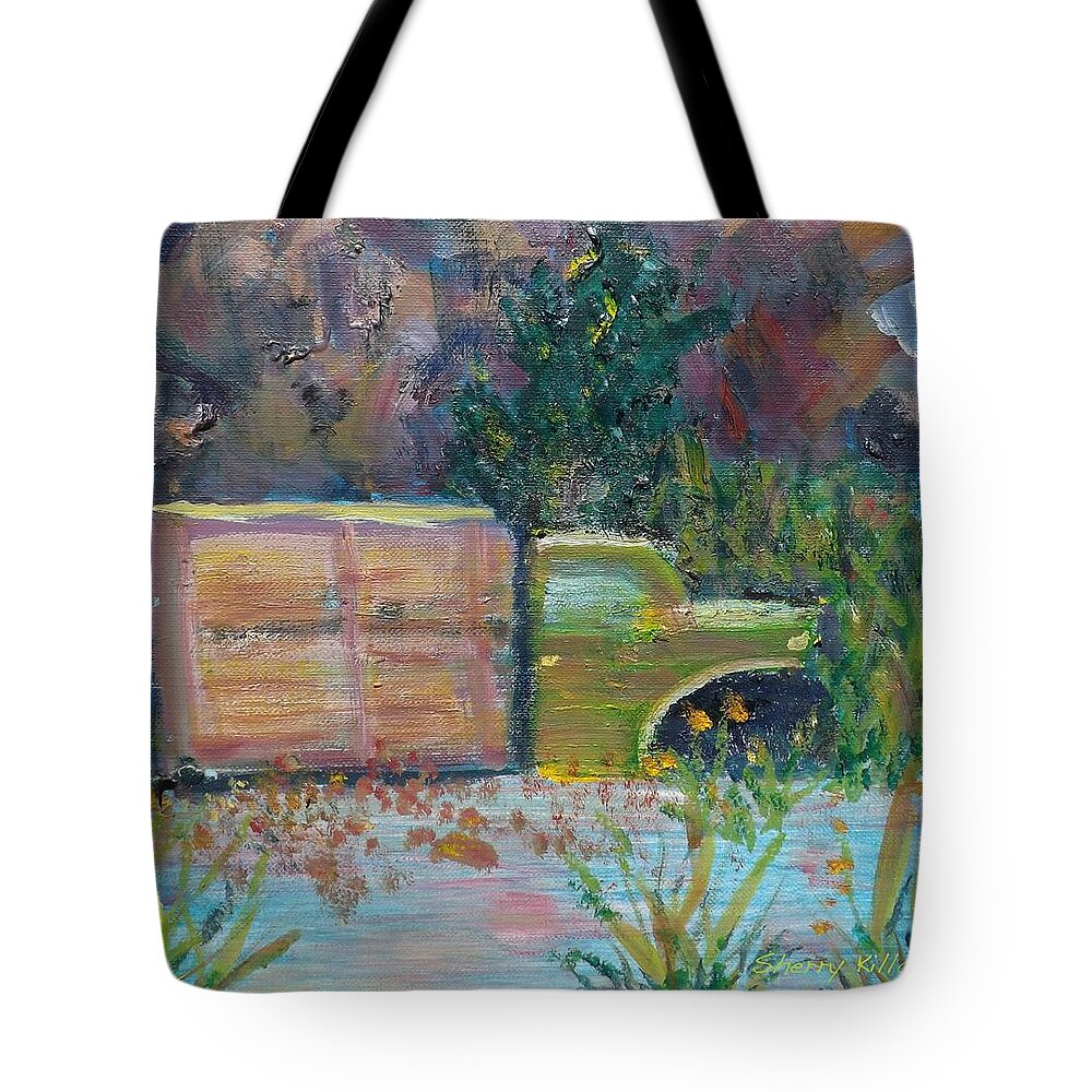 Truck Tote Bag featuring the painting Truck in the Boulders by Sherry Killam