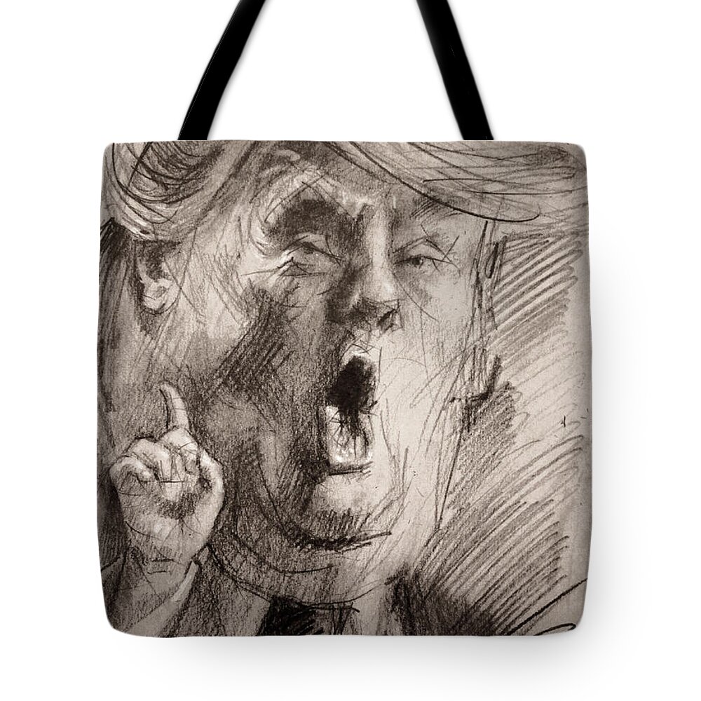 Trump Tote Bag featuring the painting Trump a Dengerous A-Hole by Ylli Haruni