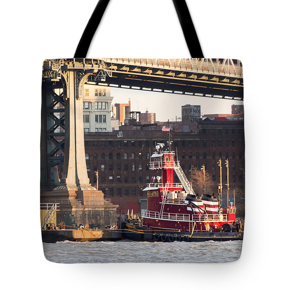 Brooklyn Tote Bag featuring the photograph Tug Boat Patrice McAllister by SR Green