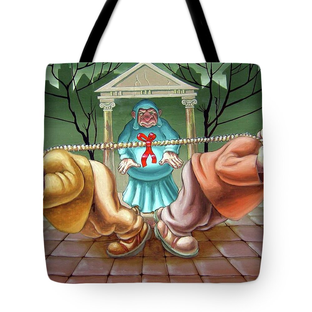Sports Tote Bag featuring the painting Tug of War by Victor Molev