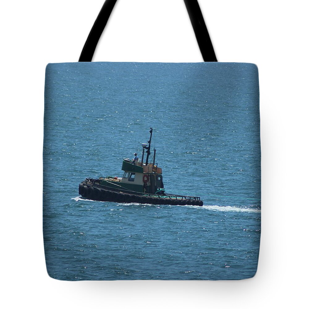 Tugboat Tote Bag featuring the photograph Tugboat on the Pacific by Colleen Cornelius