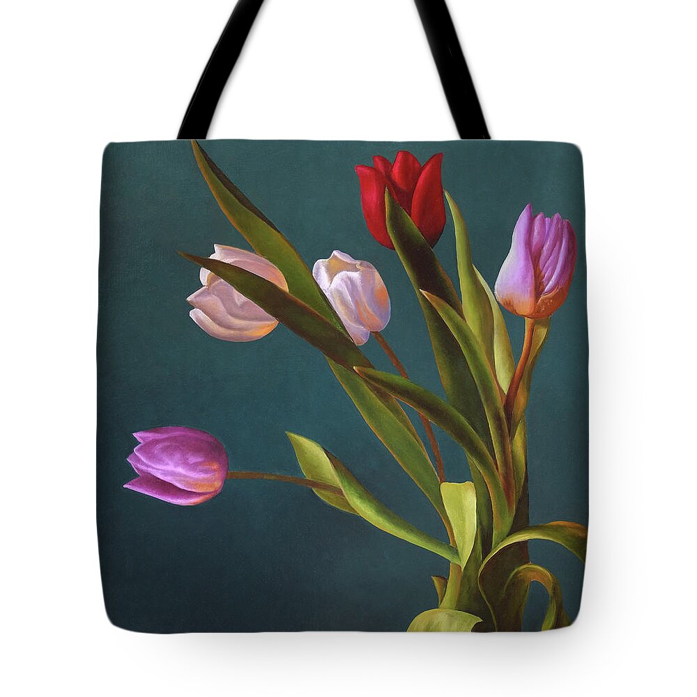 Flowers Tote Bag featuring the painting Tulip Bouquet by Abel DeLaRosa