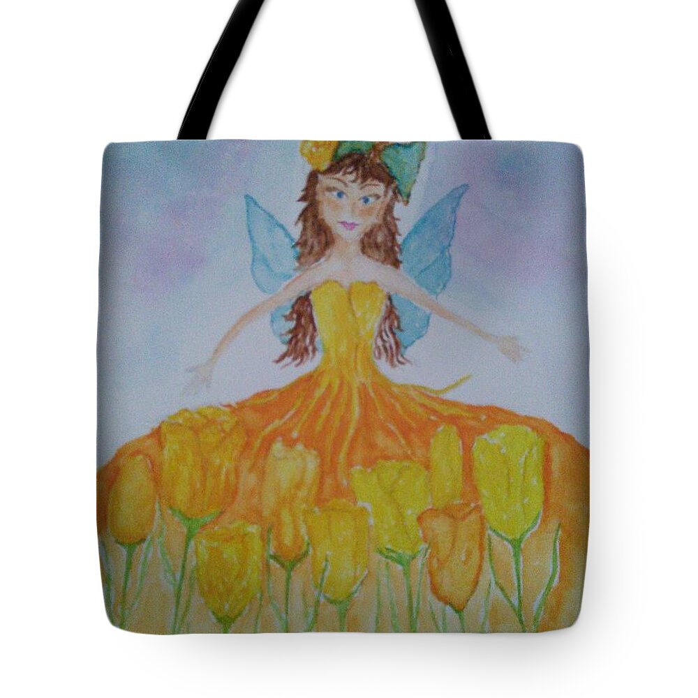 Yellow Tulip Tote Bag featuring the painting Tulip Fairy by Susan Nielsen
