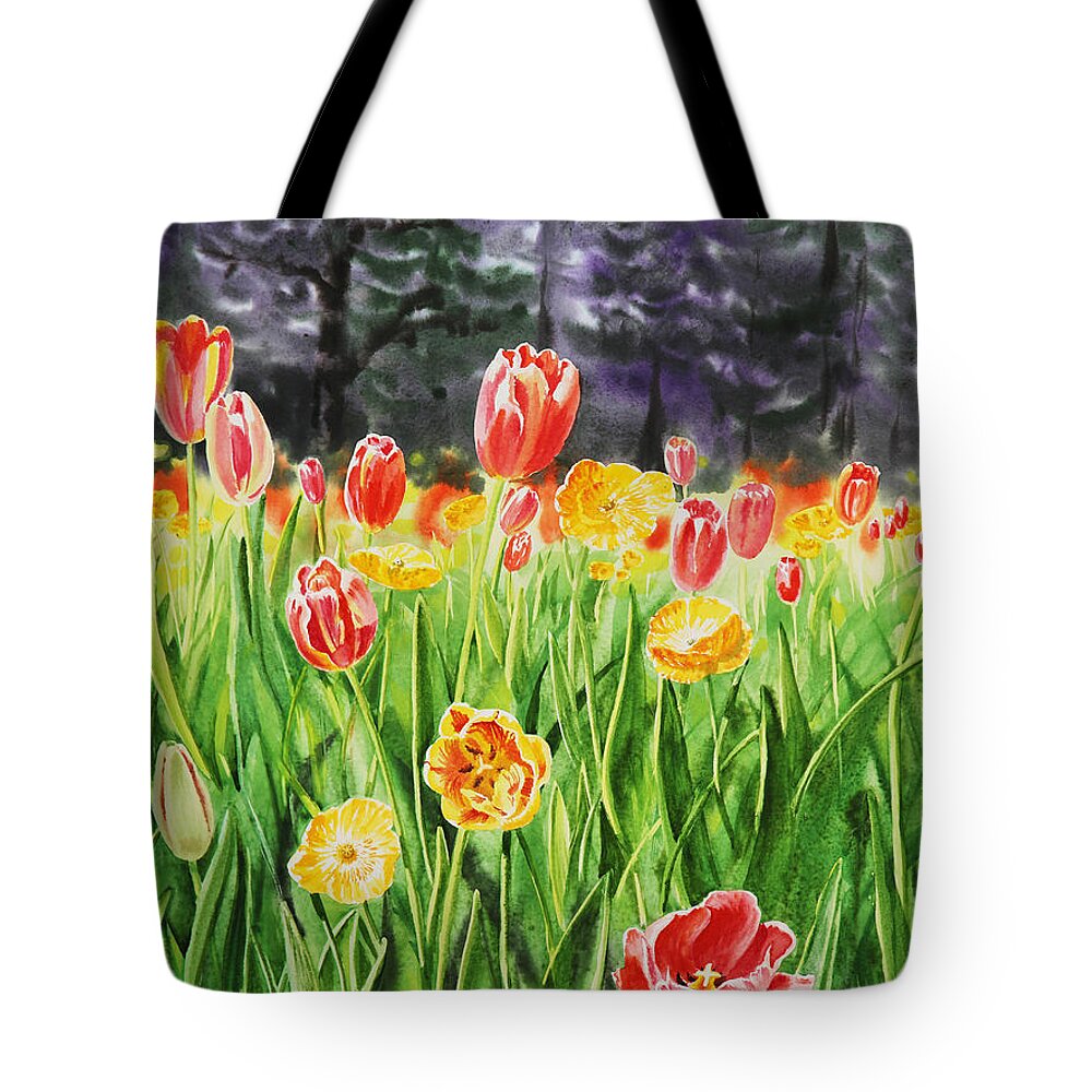 Tulip Tote Bag featuring the painting Tulip Garden in San Francisco by Irina Sztukowski