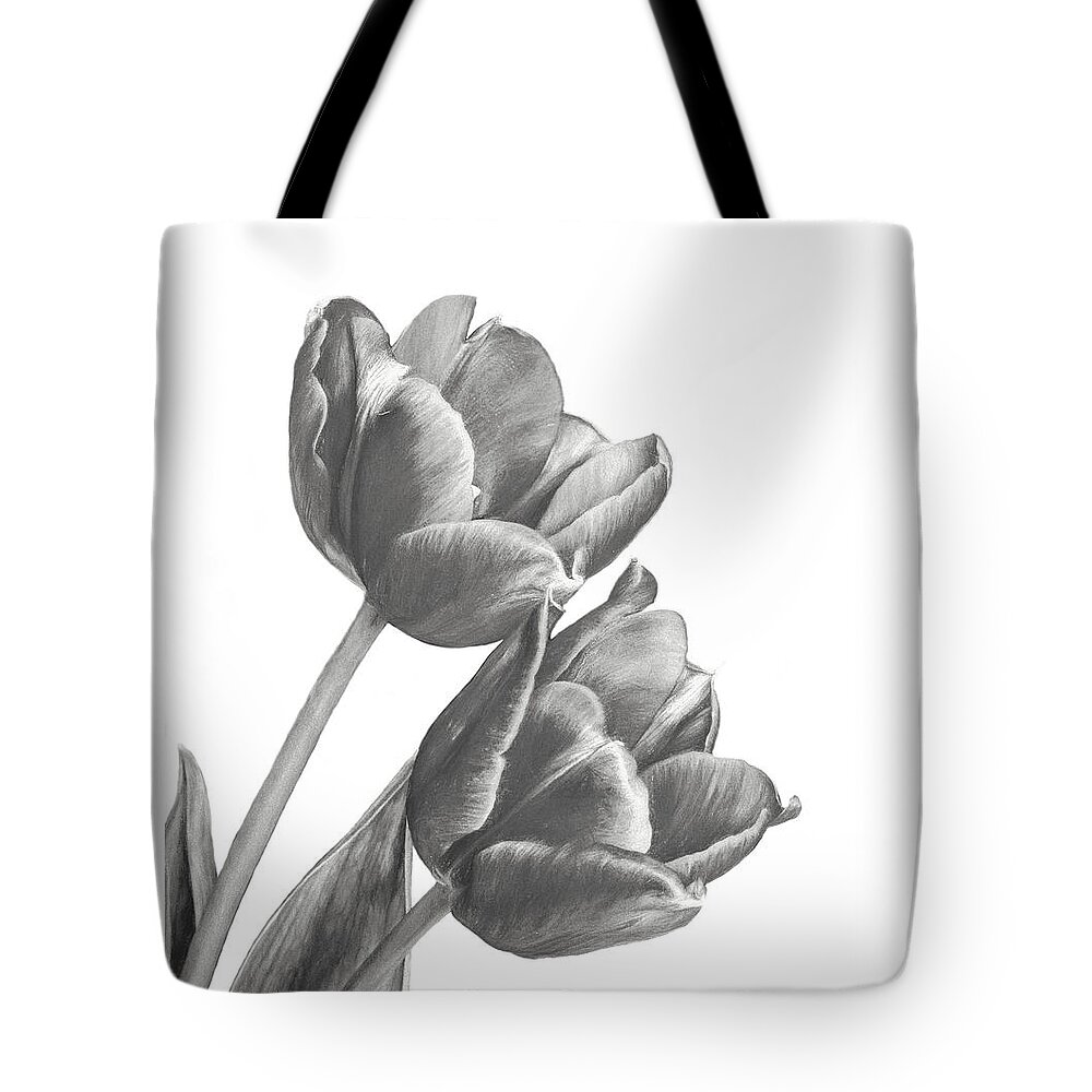 Black And White Tote Bag featuring the photograph Tulip Sketch by David and Carol Kelly