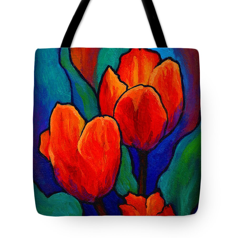 Floral Tote Bag featuring the painting Tulip Trio by Marion Rose