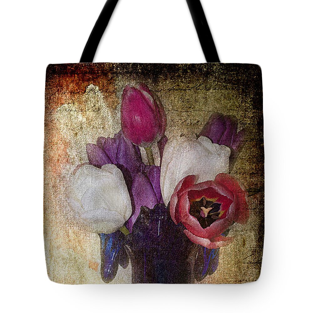 Tulips.flowers Tote Bag featuring the photograph Tulips And Texture by Phyllis Denton