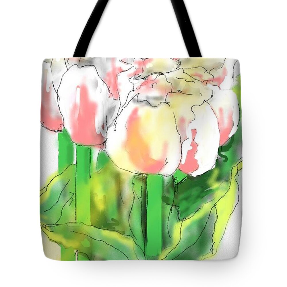 Flowers. Bouquet.tulips. Tote Bag featuring the digital art Tulips bouquet by Debbi Saccomanno Chan
