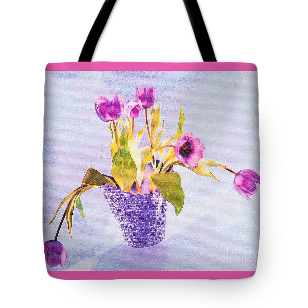 Pink Tote Bag featuring the photograph Tulips In A Pot by Diane Macdonald