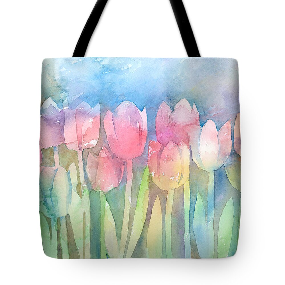 Tulip Tote Bag featuring the painting Tulips In A Row by Arline Wagner