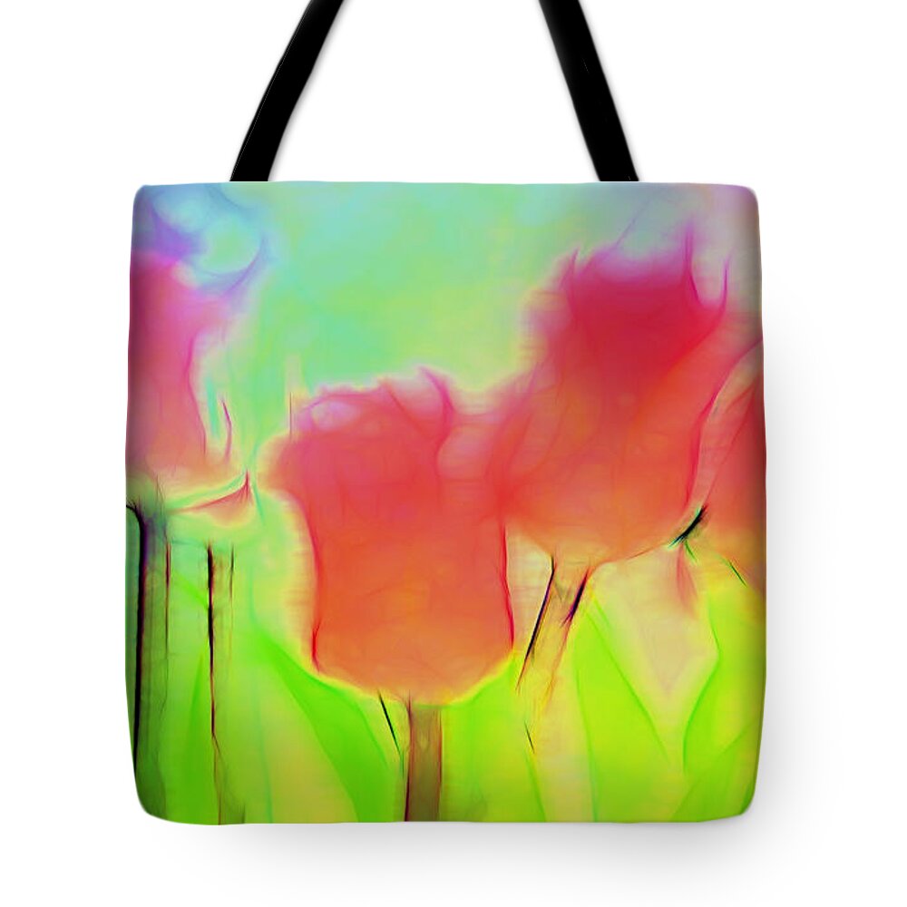 Tulips Tote Bag featuring the digital art Tulips in Abstract 2 by Cathy Anderson