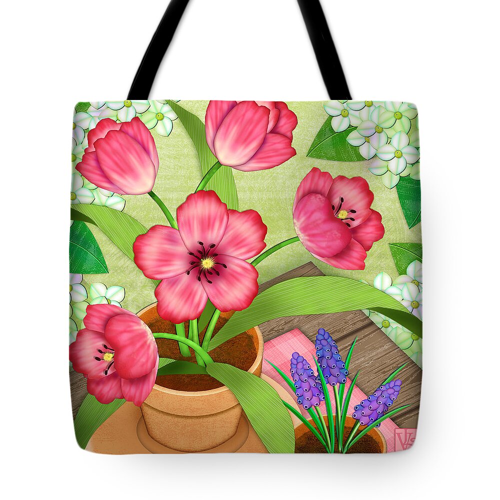 Tulips Tote Bag featuring the digital art Tulips on a Spring Day by Valerie Drake Lesiak