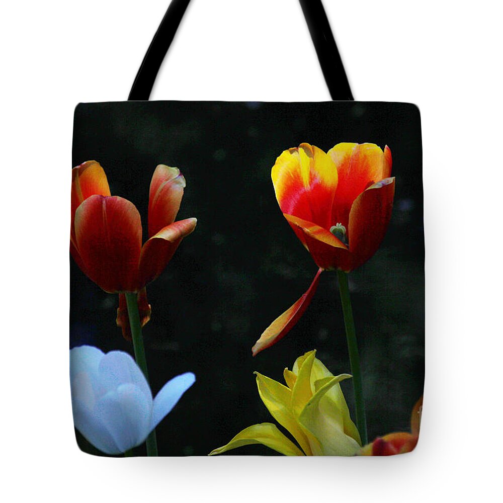 Flowers Tote Bag featuring the photograph Tulips One Blue 1 by David Frederick