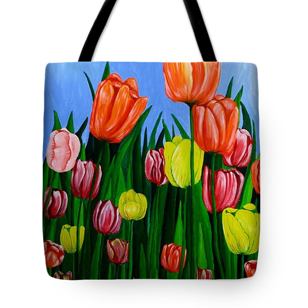 Tulips Original Acrylic Painting on Canvas Tote Bag