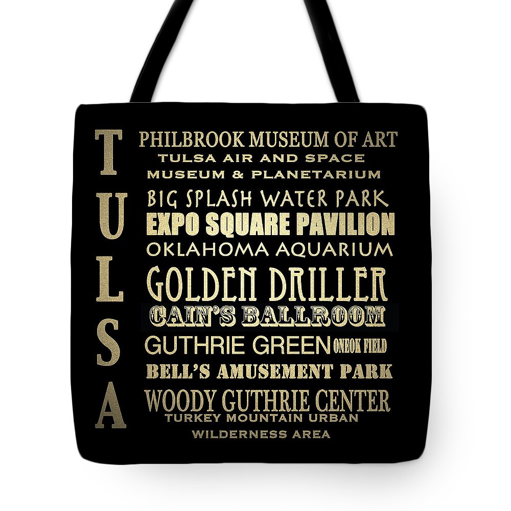 Tulsa Tote Bag featuring the digital art Tulsa Oklahoma Famous Landmarks by Patricia Lintner