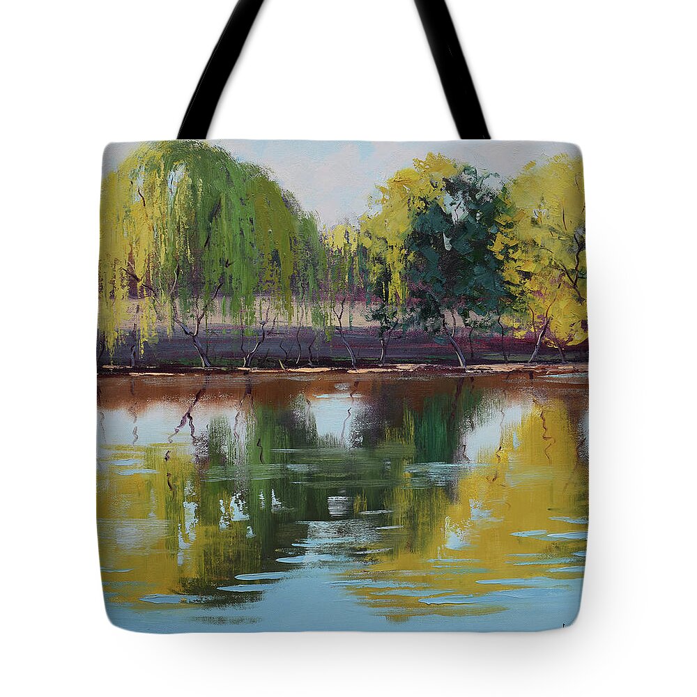 River Tote Bag featuring the painting Tumut Reflections by Graham Gercken